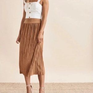 High waisted pleated summer midi skirt